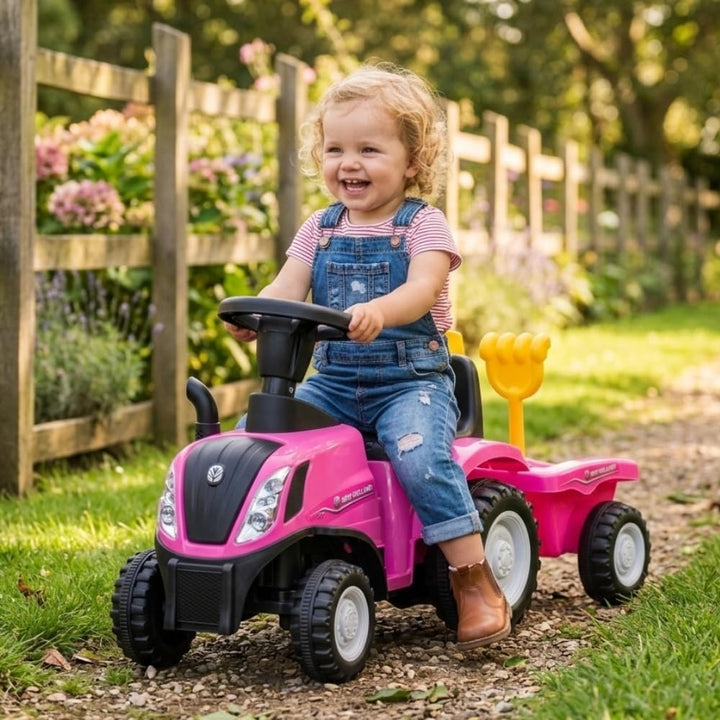 Bandits & Angels Bobbycar Rutschauto New Holland Traktor mit Anhänger ab 1 Jahr – mit funktionierend