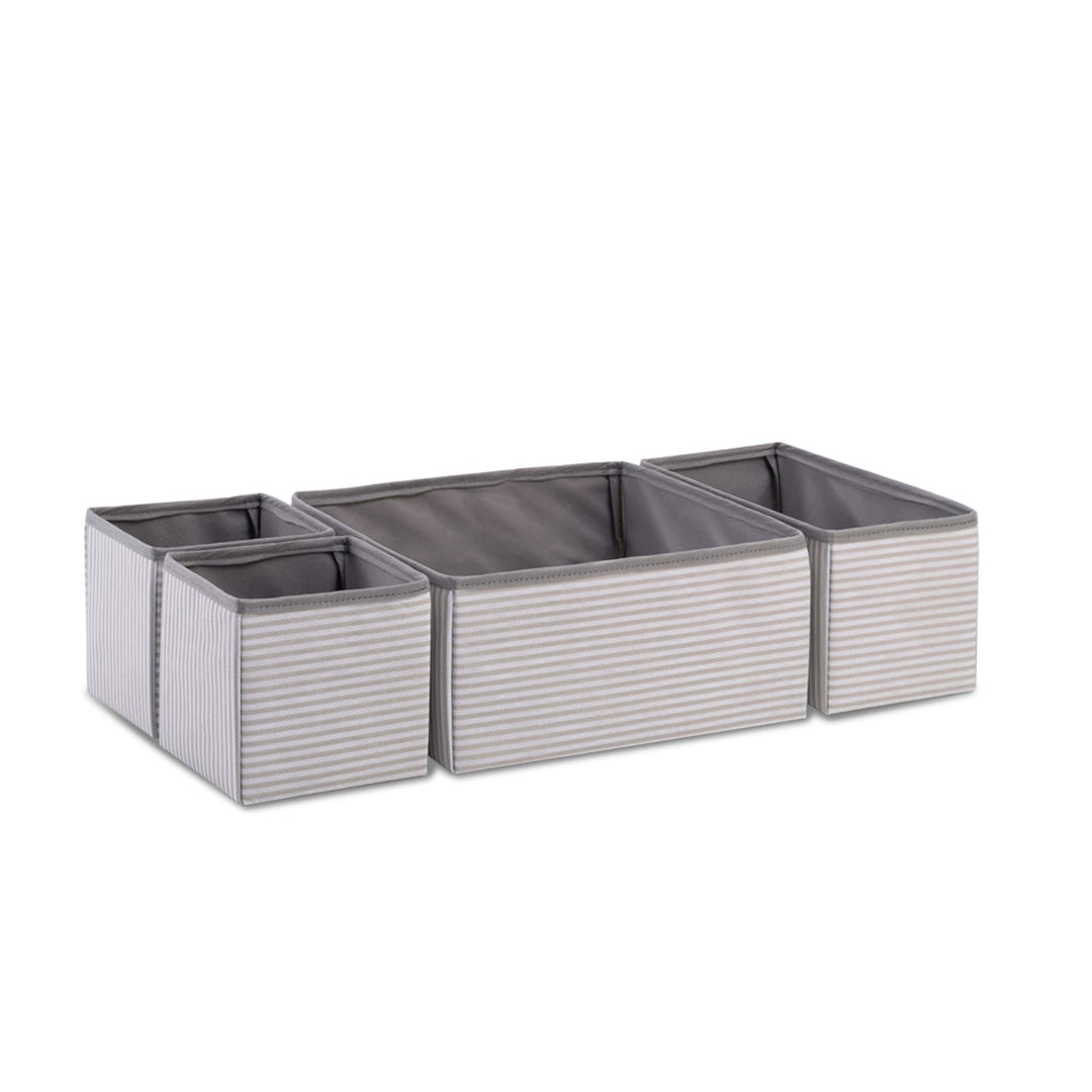 Ocean Home Textile 4er Set Grau Gestreift Aufbewahrungsbox für Schublade, Faltbare Schubladen Ordnun