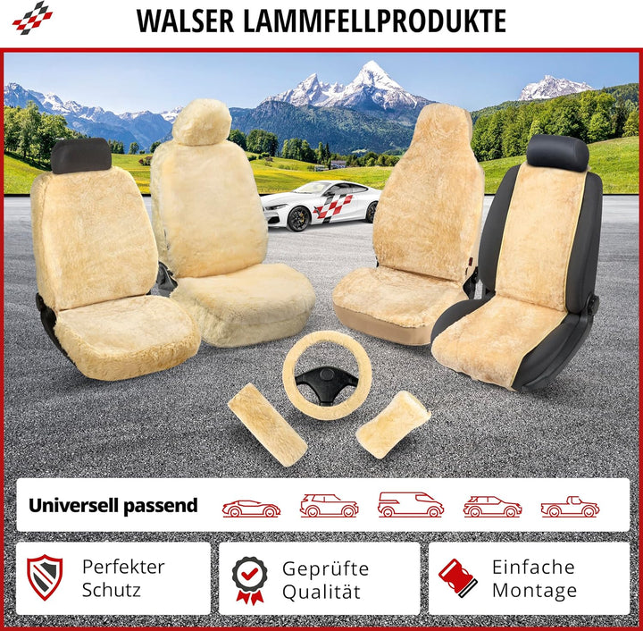 Walser 20038 ZippIT Autositzbezug aus Fell, Lammfell Sitzbezug Trish grau Lammfellsitzbezug, Lammfel