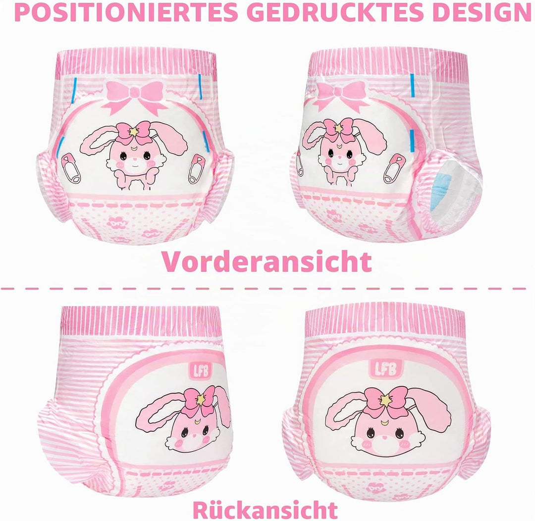 LittleForBig 5500-5800 ml Erwachsenen Gedruckten Windeln 10 Stück - Baby Usagi (XL) XL Rosa, XL Rosa