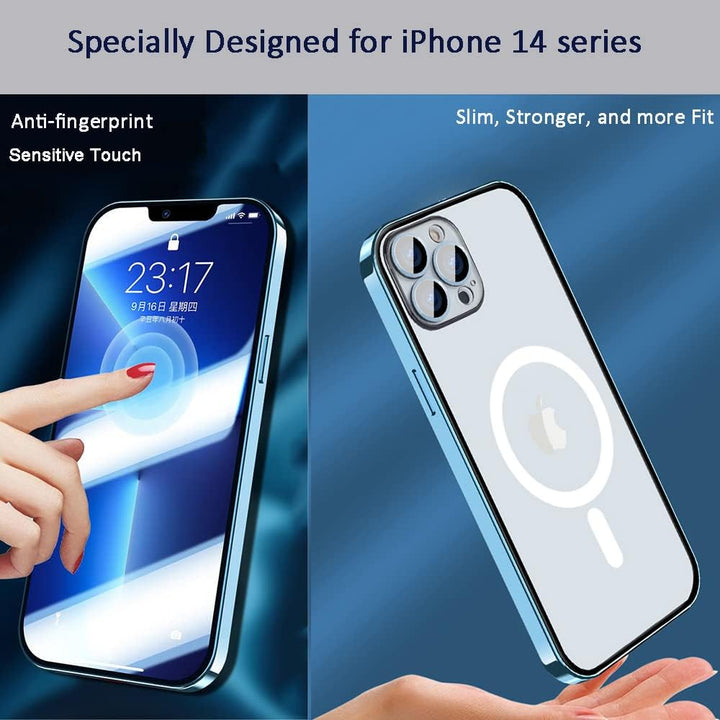 iPhone 14 Schutzhülle Transparent Gehärtetes Glas Case Original Metall Stossfänger 360 Grad Schutz C