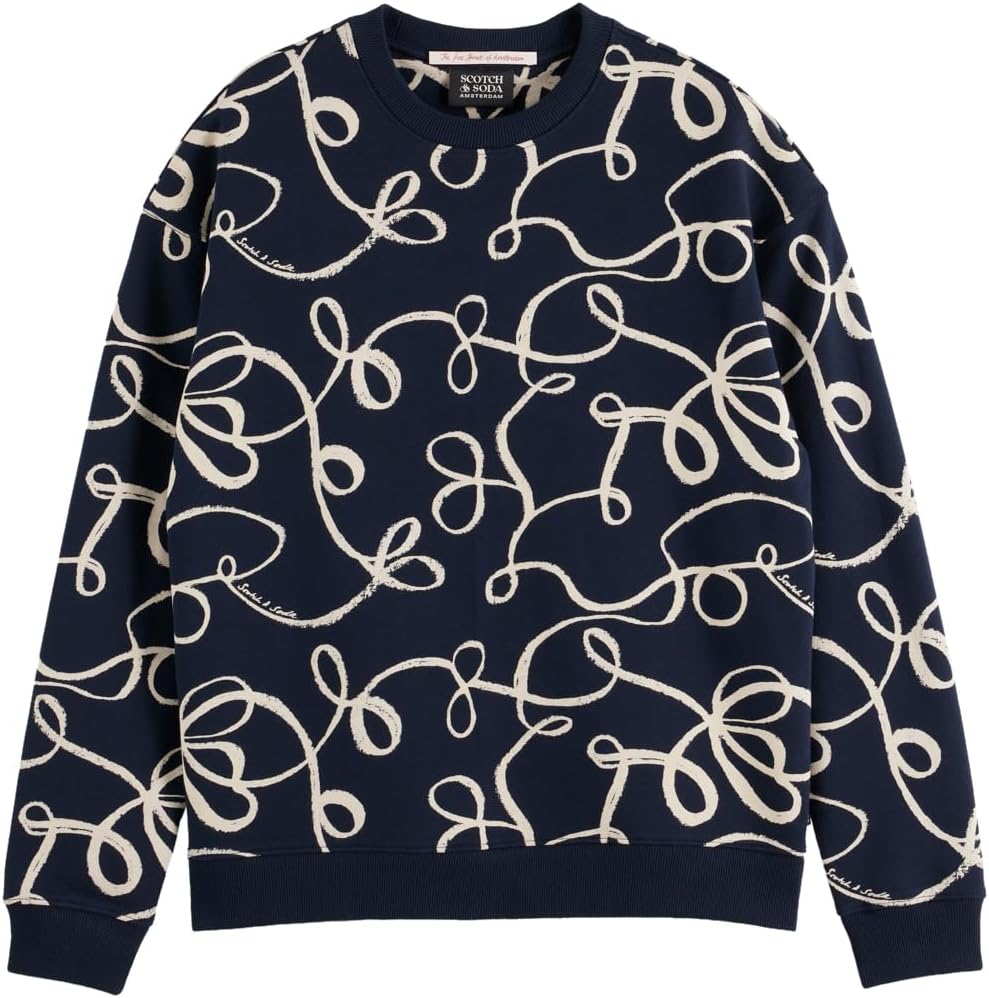 Scotch & Soda Herren All Over Print Crewneck Sweatshirt S Aop Ribbon Navy, S Aop Ribbon Navy