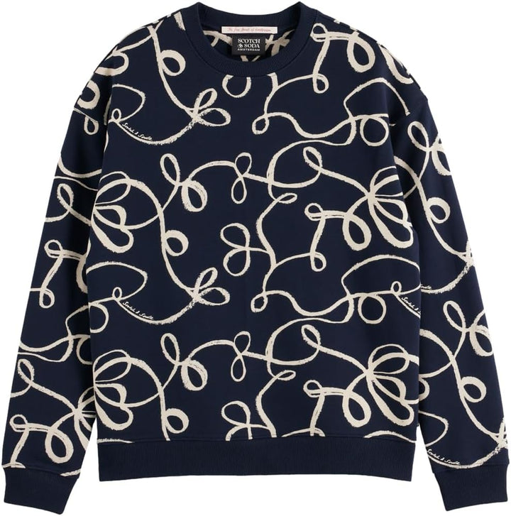 Scotch & Soda Herren All Over Print Crewneck Sweatshirt S Aop Ribbon Navy, S Aop Ribbon Navy