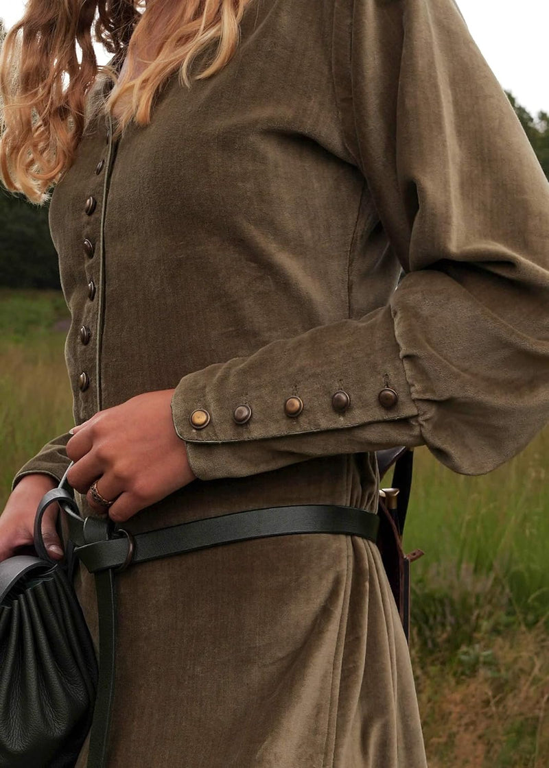 Battle-Merchant Mittelalterkleid Cotehardie Isabell aus Samt lang, Damen, Baumwolle, bodenlang, Vint