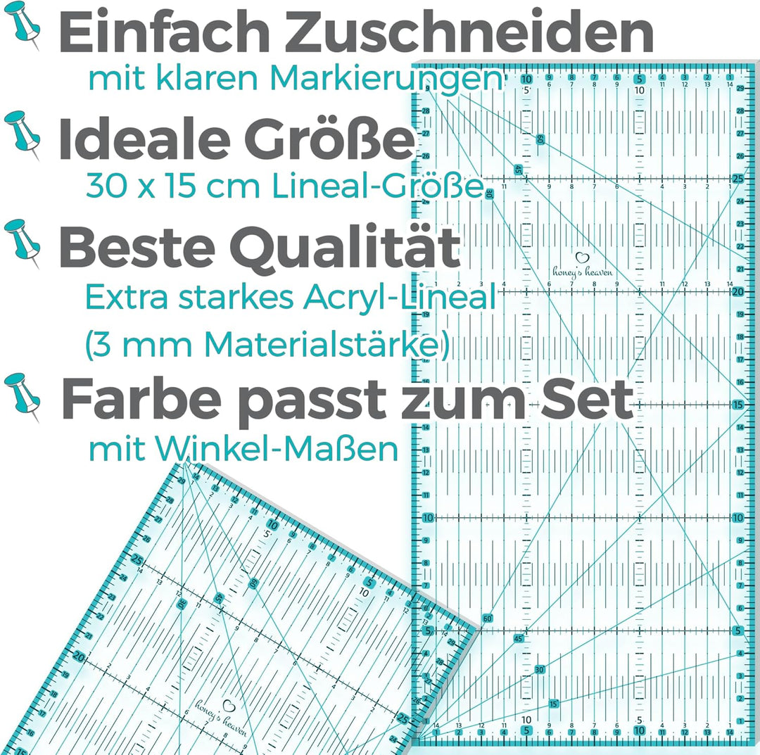 Honey's Heaven 45 mm Rollschneider Stoffschneider Set inkl. Schneideunterlage, Ersatzklingen, Stoffk