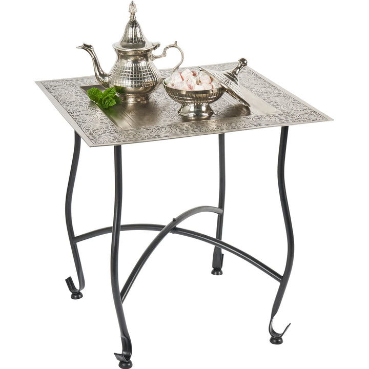 Marokkanischer Tisch Beistelltisch aus Metall Sule 42cm eckig | Orientalischer runder Teetisch klein