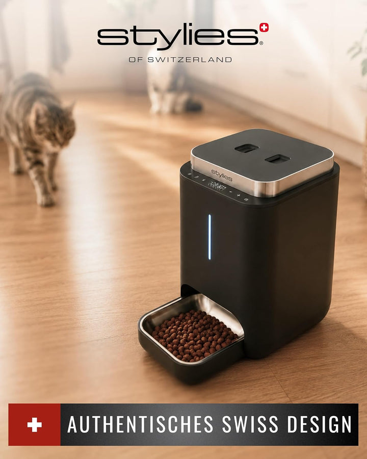 Futterautomat Katze 4,5L mit WiFi & App, Katzenfutter Automat für Trockenfutter, Edelstahlnapf, bis