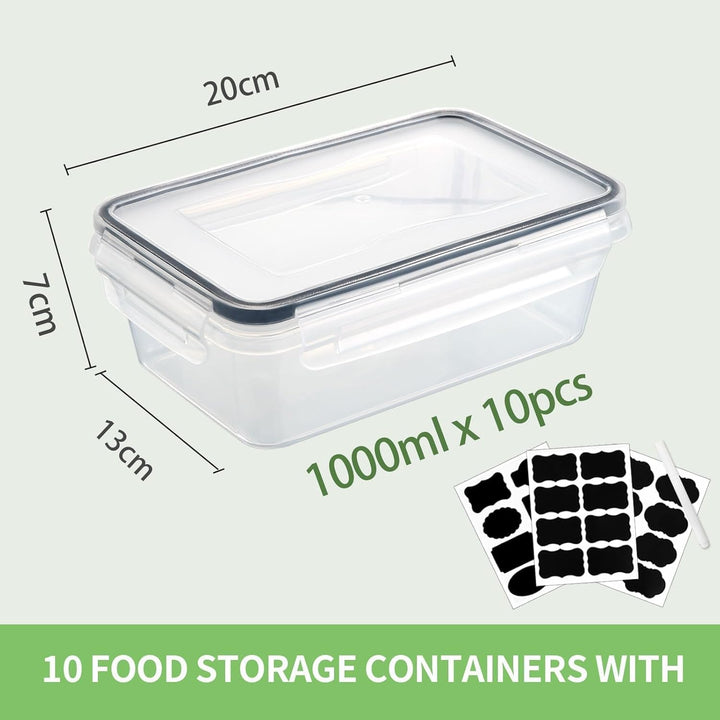 Ordeluxe 10er Set 1L Frischhaltedosen Mit Deckel Luftdicht, BPA-frei, Stapelbare Gefrierdosen &amp; Meal