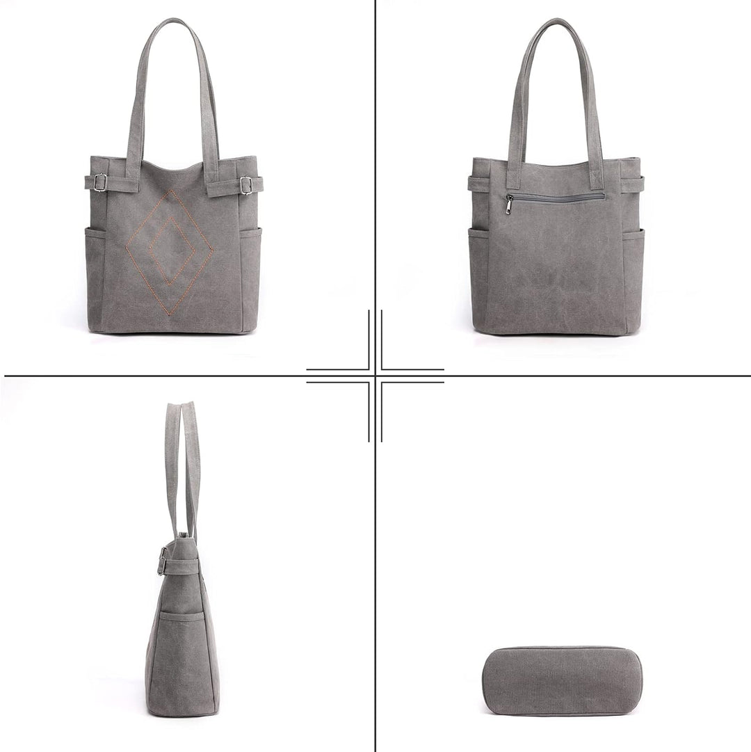 PORRASSO Damen Schultertasche Canvas Tote Bag Handtasche Mädchen Praktische Henkeltasche für Schule