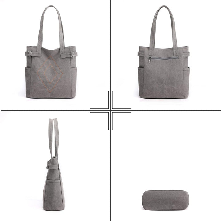 PORRASSO Damen Schultertasche Canvas Tote Bag Handtasche Mädchen Praktische Henkeltasche für Schule