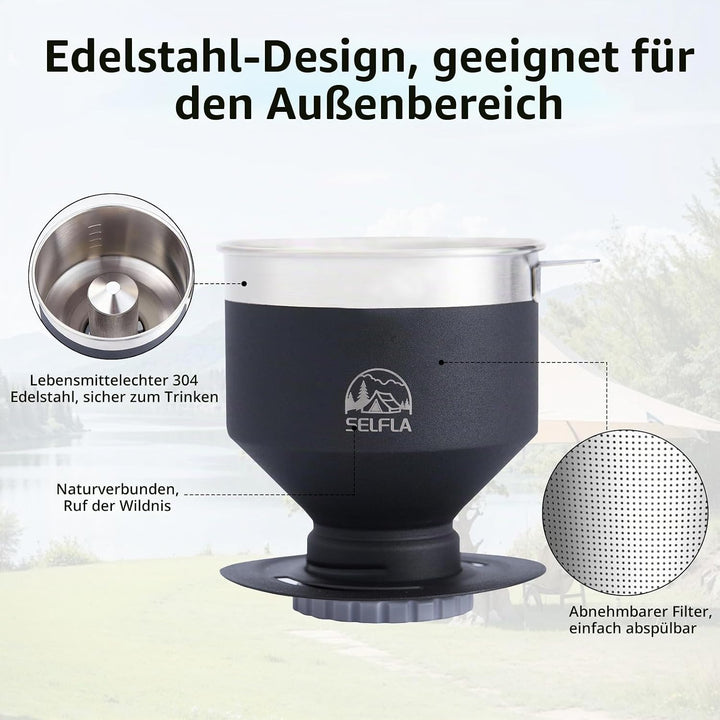 SELFLA Edelstahl-Kaffeefilter, Wiederverwendbarer Tropfer für Isolierbecher, Papierselbsttragend für