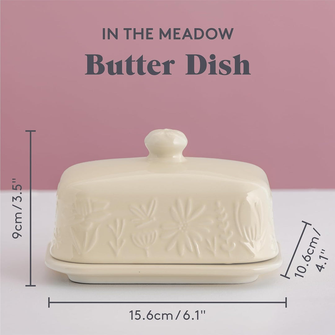 Mason Cash In the Meadow Butterdose mit geprägtem Blumendesign, robuster Steingut, luftdichter Decke