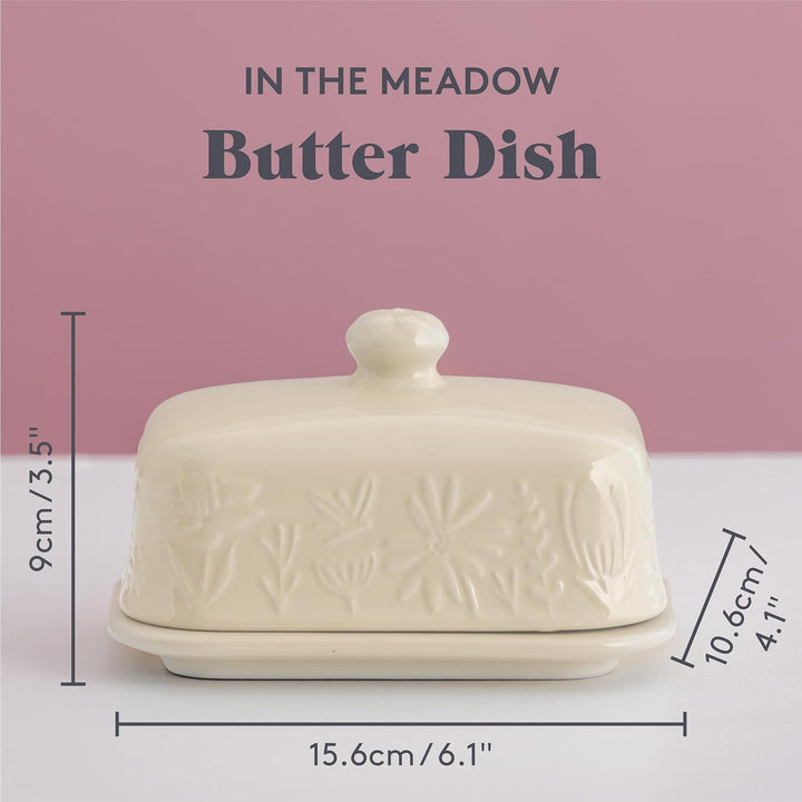 Mason Cash In the Meadow Butterdose mit geprägtem Blumendesign, robuster Steingut, luftdichter Decke