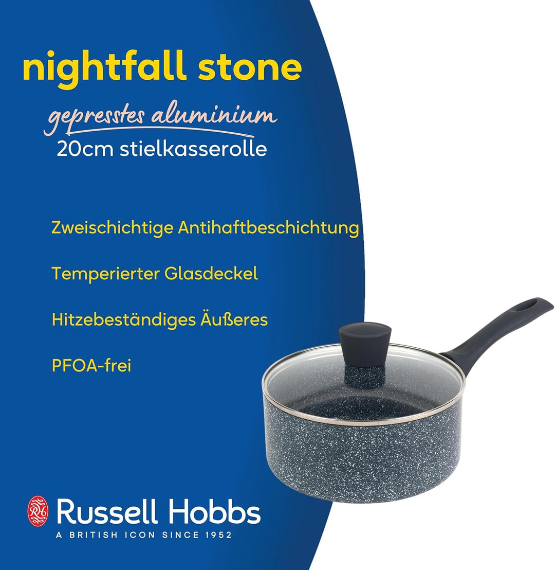 Russell Hobbs RH00846EU antihaftbeschichteter Topf - 20cm/2.6L Stielkasserolle mit Hartglasdeckel, i