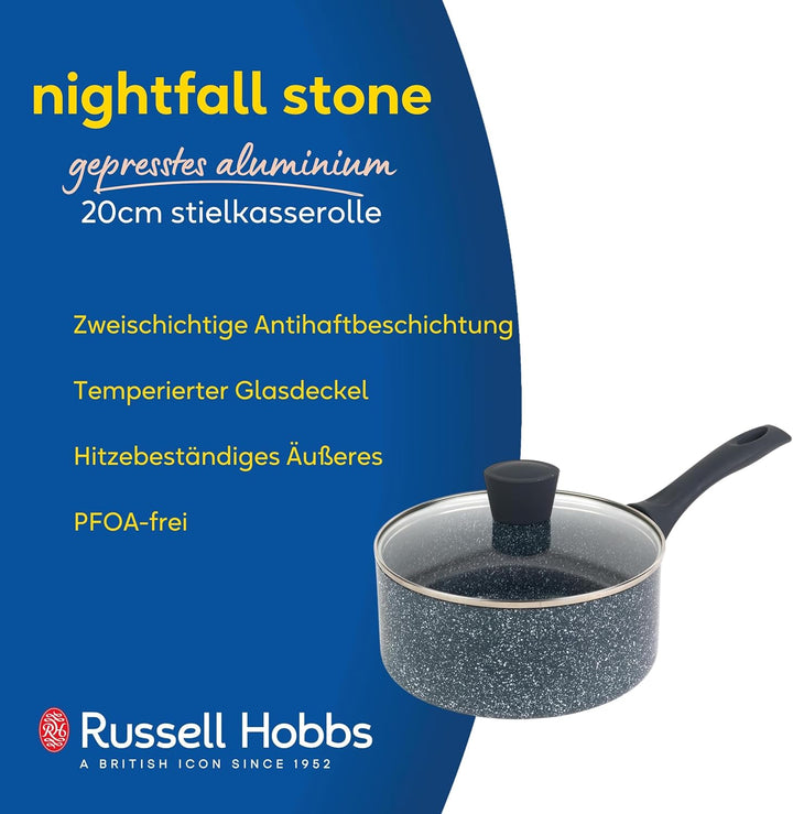 Russell Hobbs RH00846EU antihaftbeschichteter Topf - 20cm/2.6L Stielkasserolle mit Hartglasdeckel, i