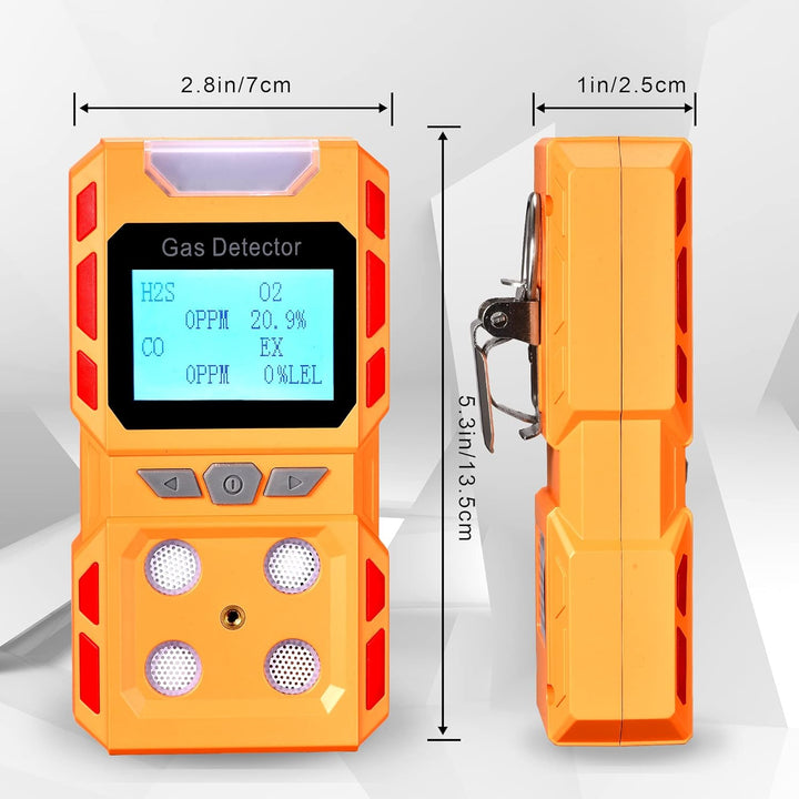 Scondaor Tragbarer 4-in-1-Gasmelder, tragbarer Gaslecksuchgerät mit digitaler LCD-Anzeige, 4-Gas Mes