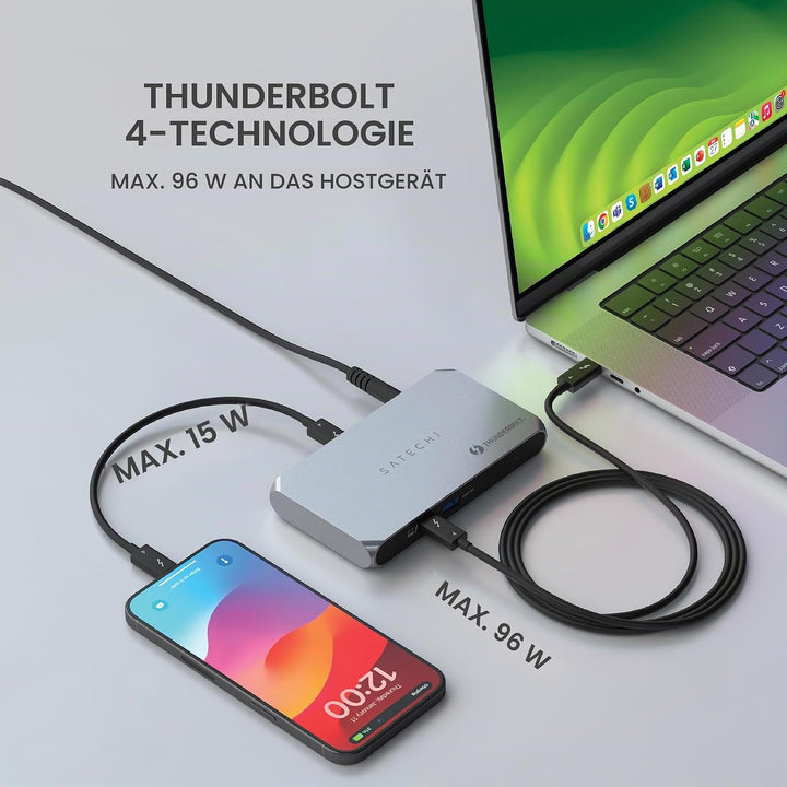 SATECHI Thunderbolt 4 Slim Hub Pro 5-in-1 Dockingstation, PD 96W, 8K- oder Dual 4K Display, 4X Thund
