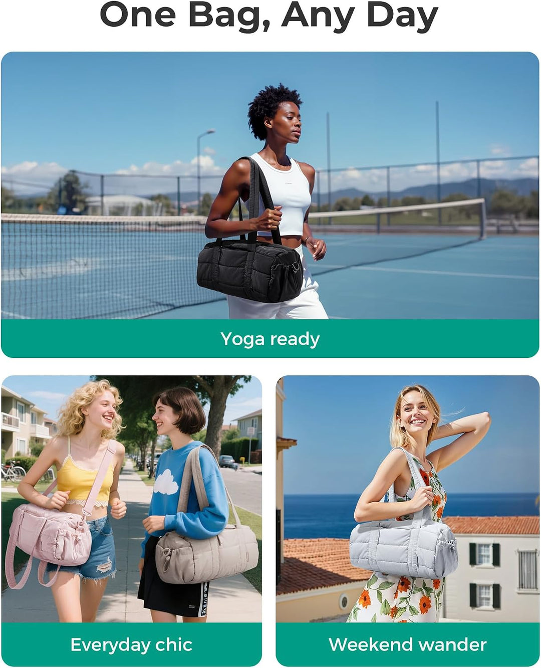 bagsmart Reiki Sporttasche für Damen, Reisetasche für Yogamatten mit Nass- und Trockenfach, 18L Gest