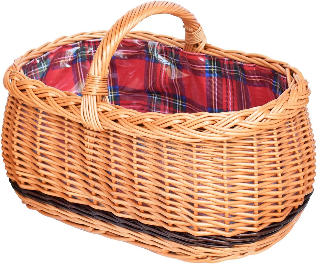 Kleiner Einkaufskorb/Autokorb aus Weide mit Henkel, Stoffeinlage und Schutzfolie in Schottenkaro gef