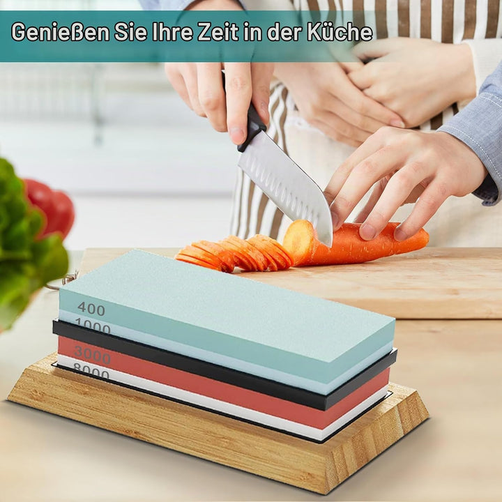 Abziehstein Schleifstein Set für Messer 400/1000/3000/8000, Professionell 12-IN-1 Messerschärfer Wet