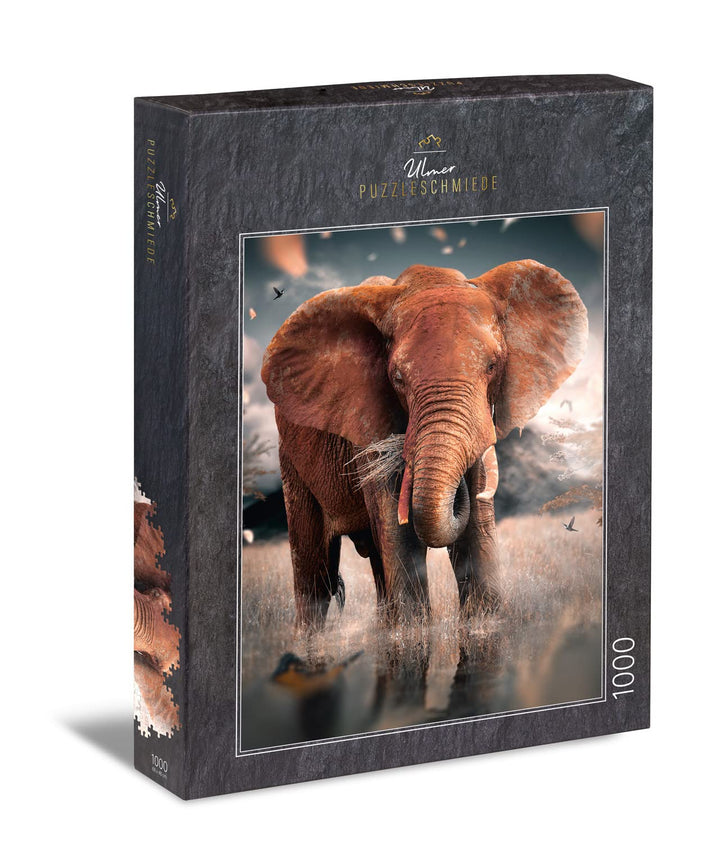 Ulmer Puzzleschmiede - Puzzle „Roter Riese“ - Eindrucksvolles Elefanten-Puzzle mit 1000 Teilen – Der