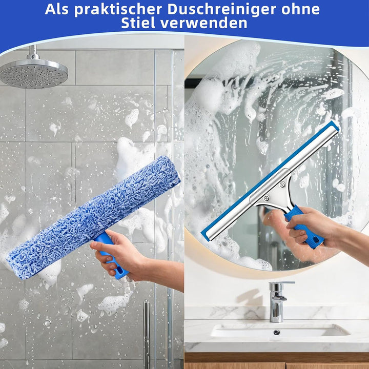 Fensterreiniger Set, Fensterreiniger mit 200CM Teleskopstiel Fensterwischer,12L Eimer 35CM Silikonab
