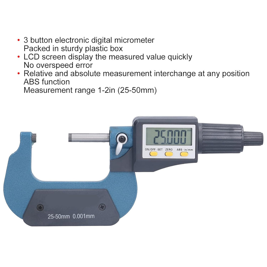 Caiqinlen Elektronisches Dickenmessgerät, 25–50 mm Messbereich Digitale Bügelmessschraube Automatisc