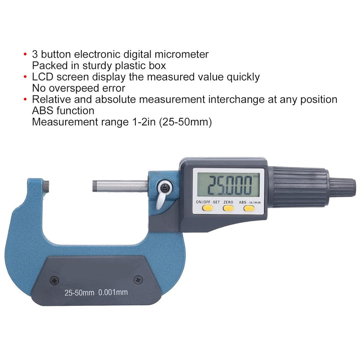 Caiqinlen Elektronisches Dickenmessgerät, 25–50 mm Messbereich Digitale Bügelmessschraube Automatisc
