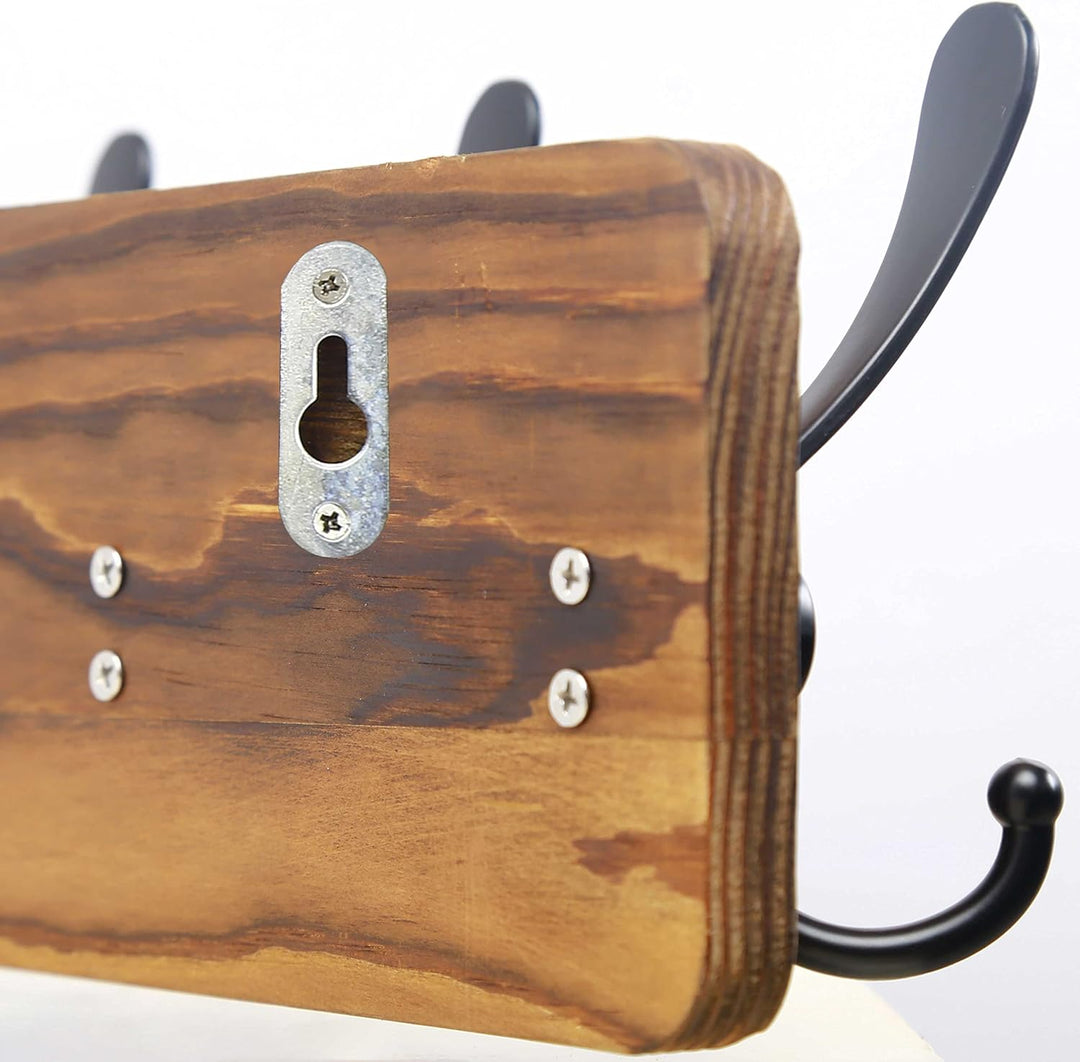 SKOLOO Garderobenleiste Holz, Vintage, Stabile Kleiderhaken Wand mit 5 Dreifachhaken, zum Aufhängen