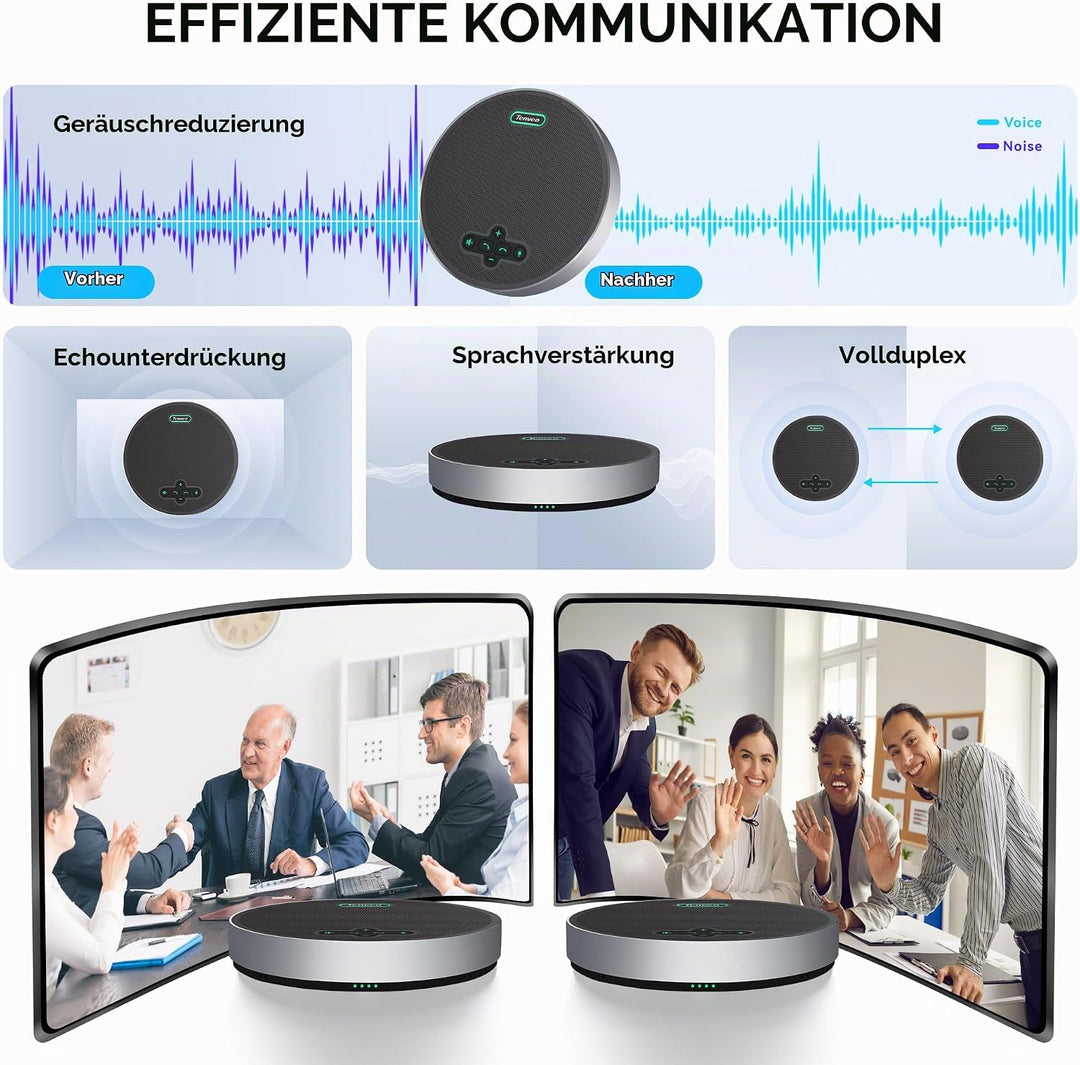 Tenveo M5B-W MagiCallpro Konferenzlautsprecher mit 8 AI-Mikrofonen, 360°-Raumerfassung, 18h Akku. Ko