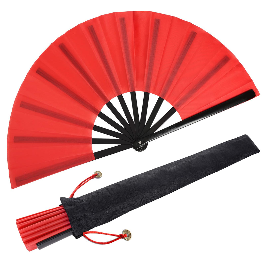 2 Stück Grosse Faltbare Seide Hand Fächer Chinesischer Tai Chi Faltender Handfächer Nylon Tuch Chine