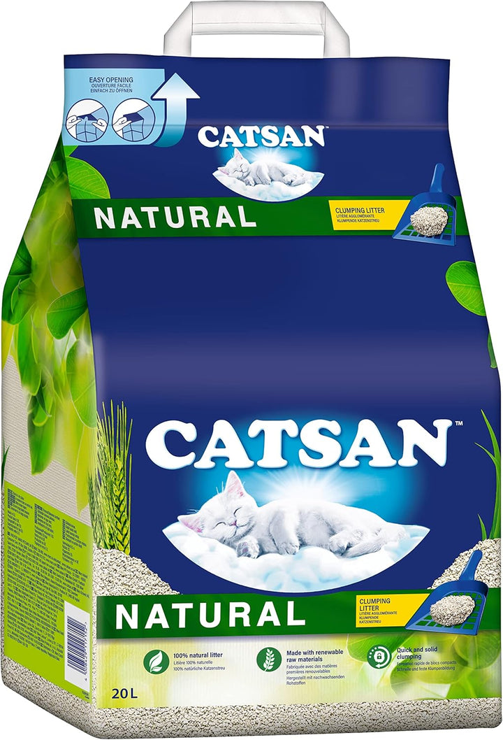 Catsan Natural Kompostierbare Klumpstreu für Katzen, 20 Liter (1 Beutel) – Katzenstreu 100 Prozent B