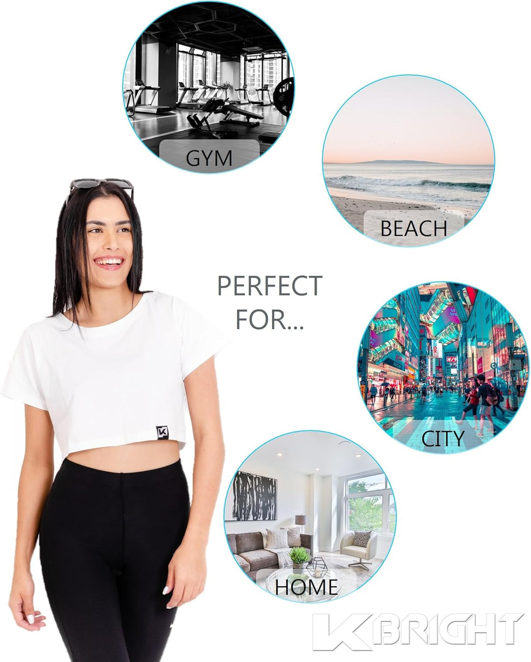 K-BRIGHT Damen Crop Top Kurzarm Basic Nachhaltig Bio Baumwolle Freizeit Sportoberteil Essential Shir