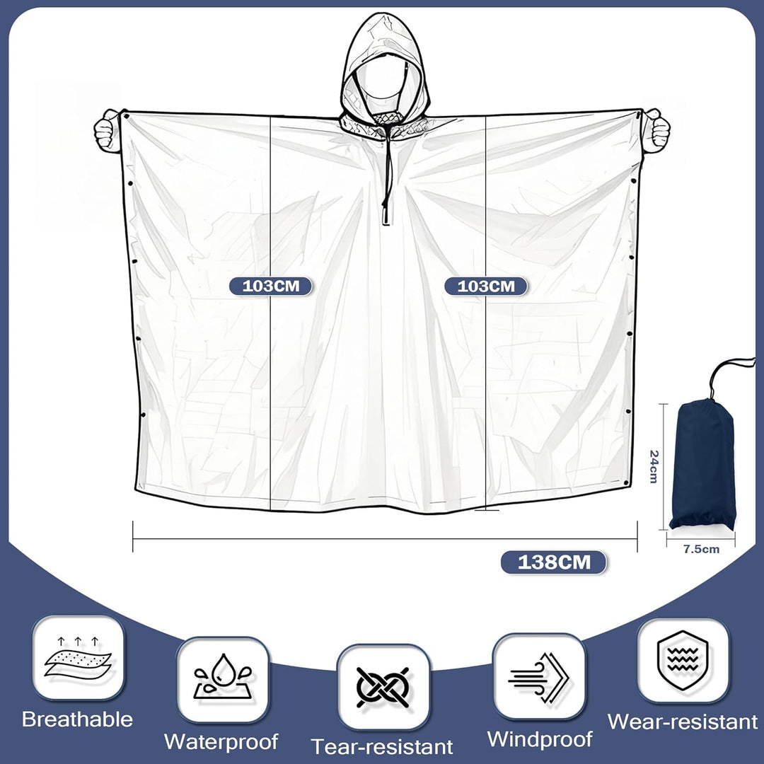 Regenponcho Wasserdicht Regencape mit Kapuze Multifunktionales Regenmantel Wiederverwendbar Regenkle