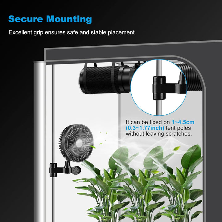 Pflanzenzelt Clip Ventilator 10W EC-Motor – 4 Geschwindigkeiten Oszillierend – 32 dB Leise Umluftven