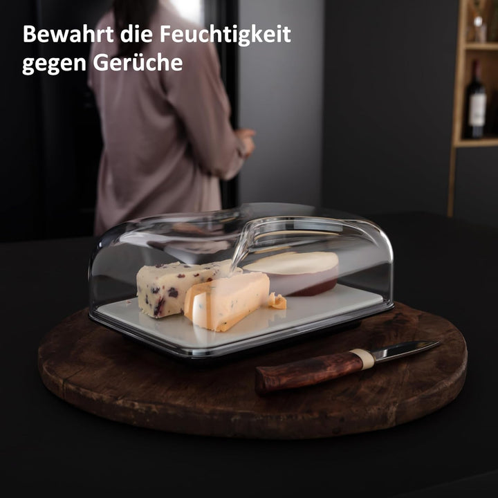 Haier – Aufbewahrungsbehälter für Käse mit Serviertablett / Porzellanplatte und Deckel / rechteckige