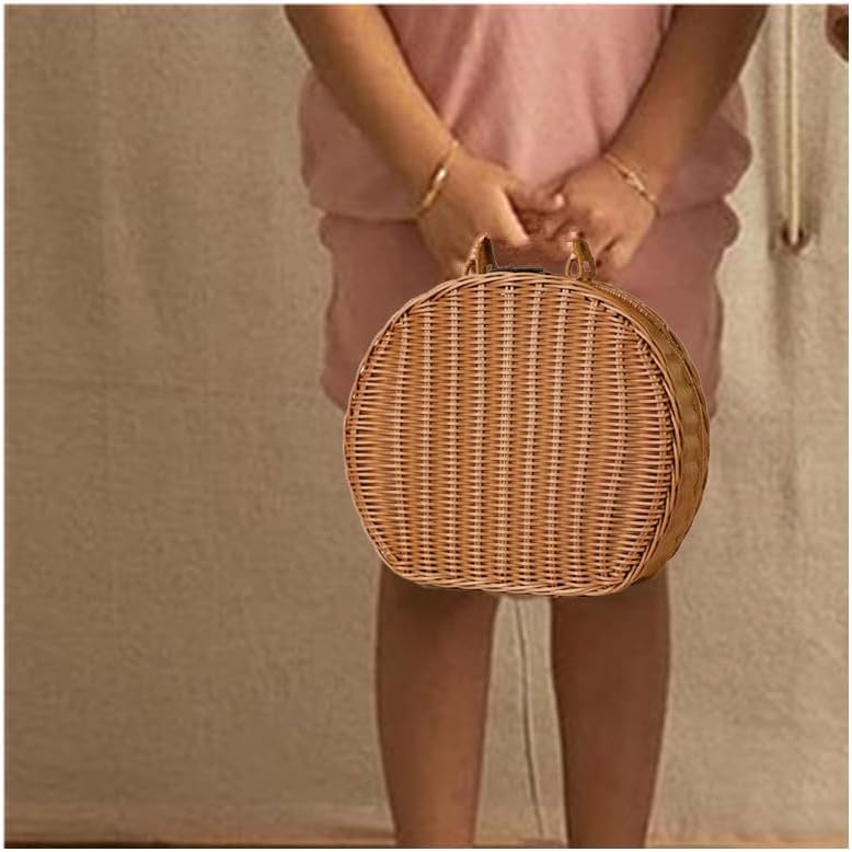 Rattan Aufbewahrungskorb Koffer, Rattan-Koffer mit Hand kleine Koffer Vintage-Koffer Gewebter Aufbew