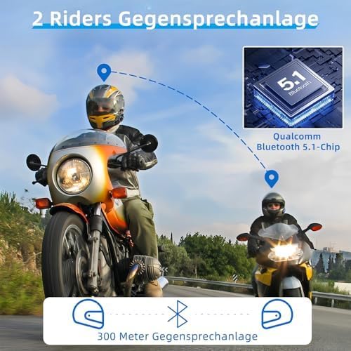 WAYXIN T2 Motorrad Headset mit Gegensprechanlage,Helm Kommunikationssystem für 2 Personen in Reichwe