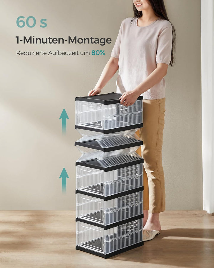 SONGMICS Schuhschrank, mit 6 Schuhboxen, integrierter Schuh-Organizer, faltbar, tragbar, für Schuhe