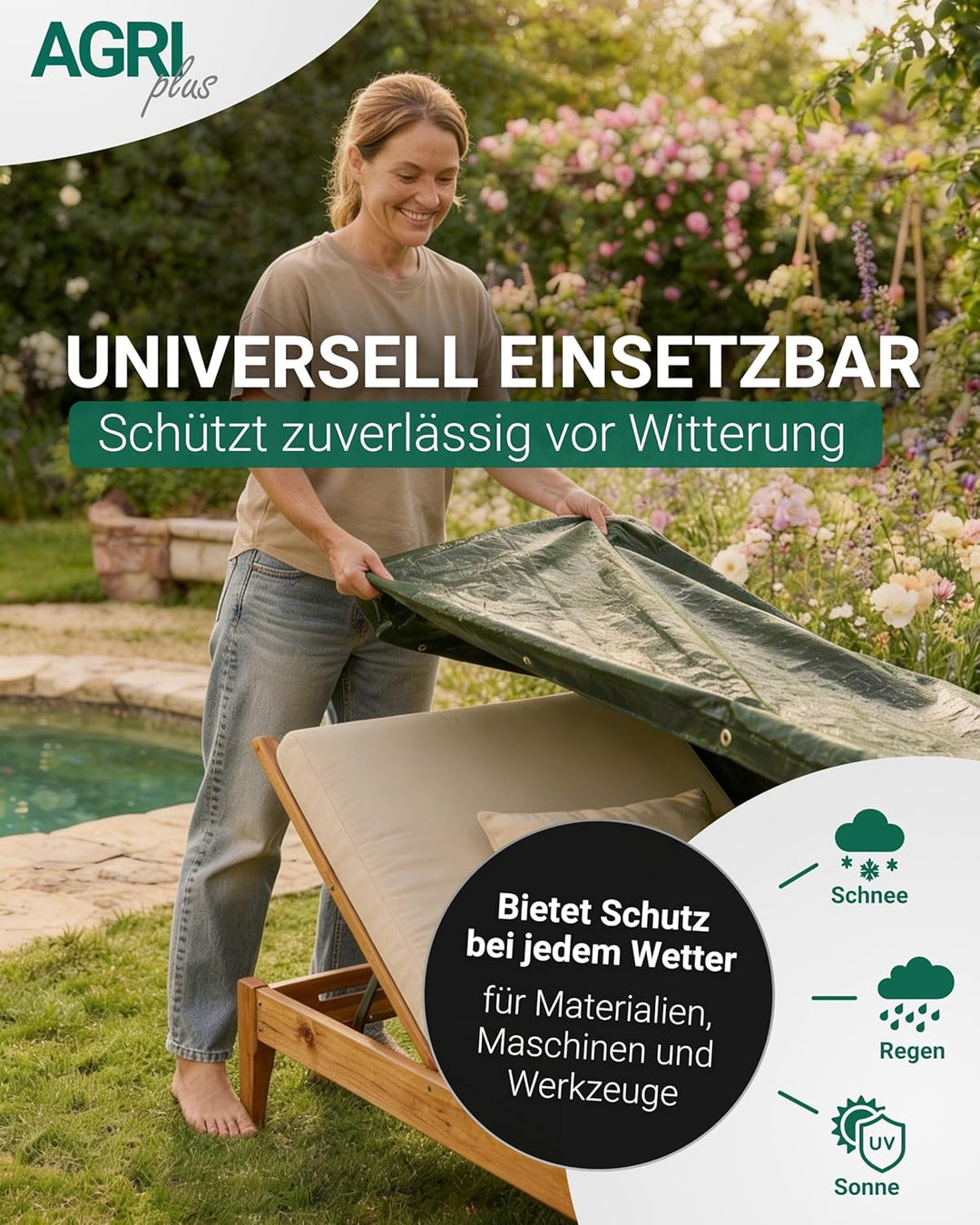 AGRI plus Gewebeplane mit Ösen I 8 x 10 m I Verschiedene Grössen I 150 g/m² Folienstärke I Stabile &