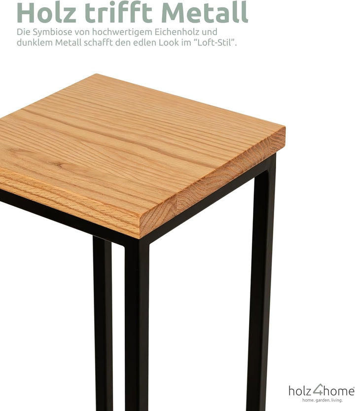 holz4home® Dekoständer-Set 3-tlg. in schwarz aus Massivholz Eiche I Natur Geölt I Höhen: 50/70/90 cm