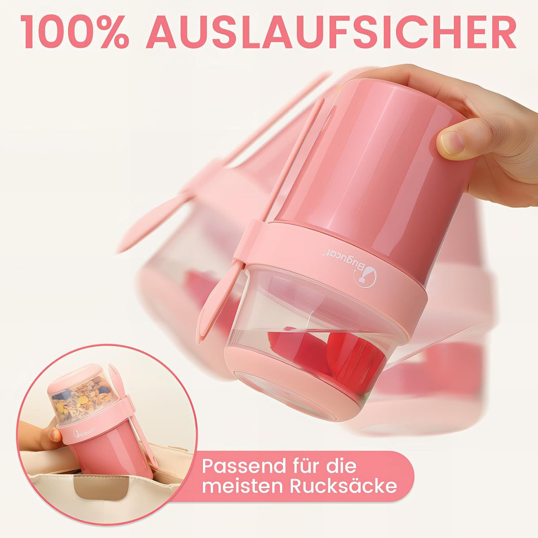Bugucat 2in1 Müslibecher to Go 560ml+310ml, Praktischer Joghurtbecher & Müslibecher für Picknick 2er