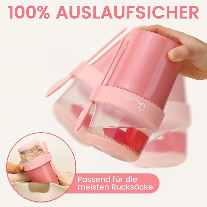 Bugucat 2in1 Müslibecher to Go 560ml+310ml, Praktischer Joghurtbecher & Müslibecher für Picknick 2er