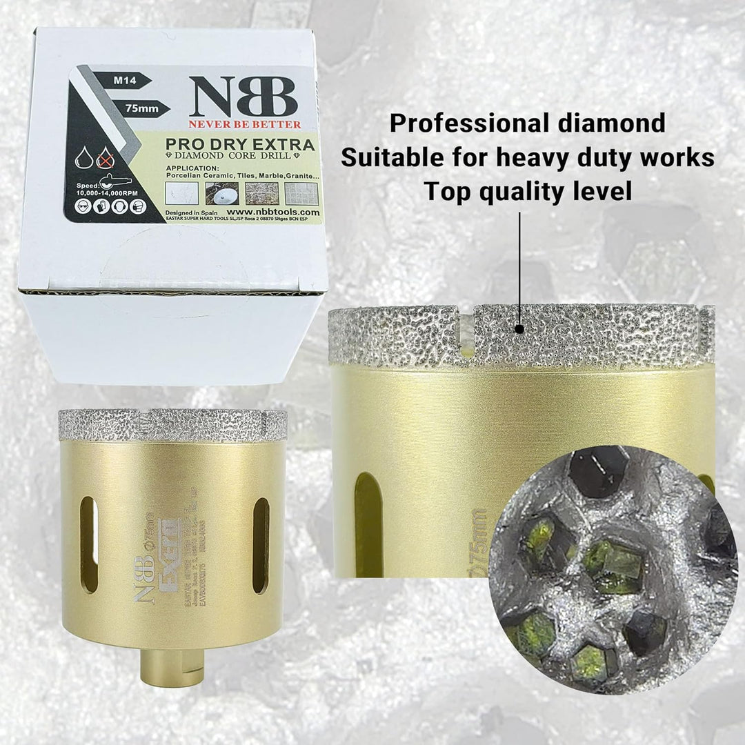 NBB vakuumgelötete Diamant lochsäge mit M14 Diamantbohrer Diamantkrone zum Trocken- oder Nass bohren