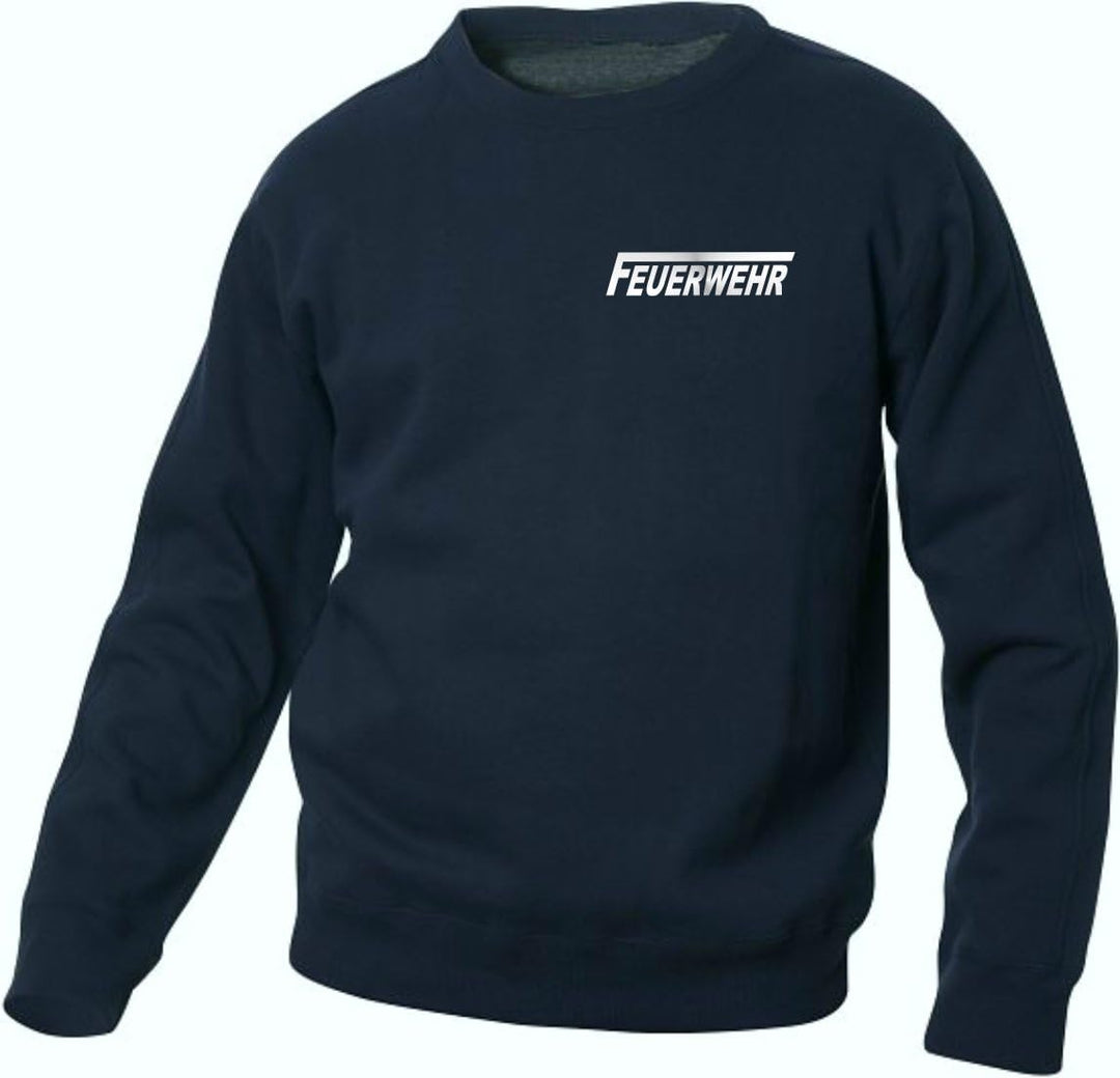 feuer1 Sweater Feuerwehr in Navy mit Silber reflektierendem beidseitigem Schriftzug mit langem F XXL