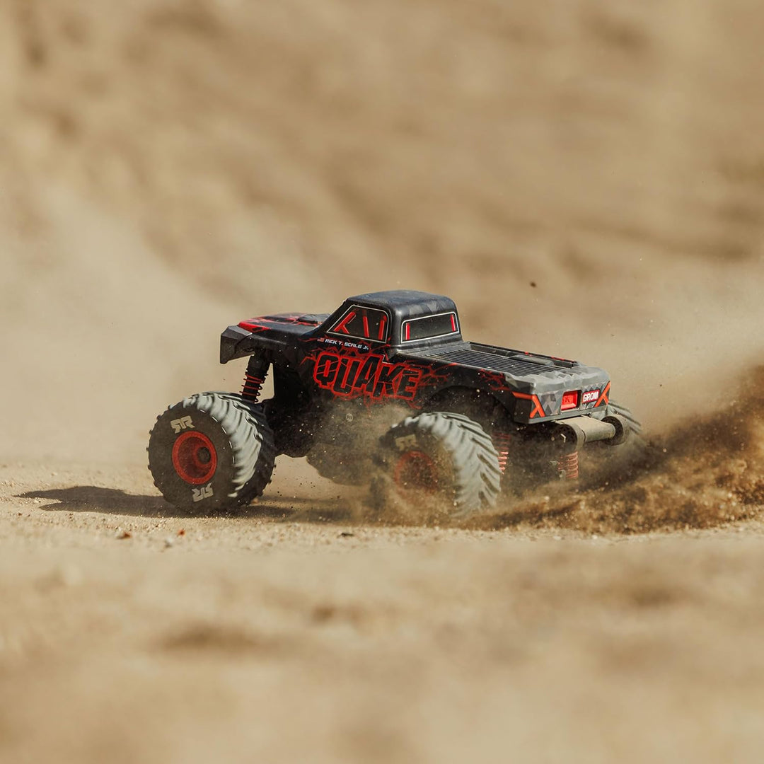 ARRMA RC Truck 1/16 Quake GROM 4X4 RTR Brushed Monster Truck (Akku & Ladegerät enthalten), Rot, ARA2