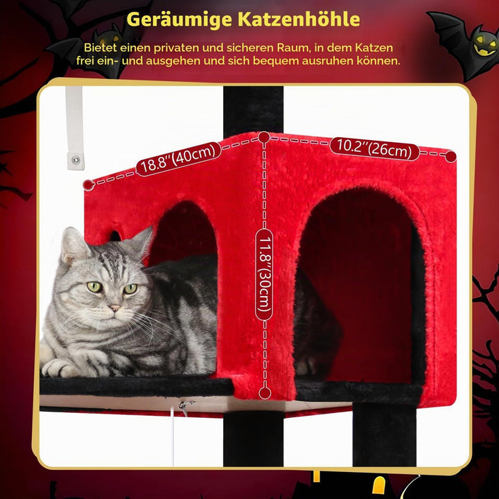 Globlazer Kratzbaum Schwarz Rot mit Extragrosse Hängematte 45*40cm, Grosse Katzenhaus, Gepolsterte P