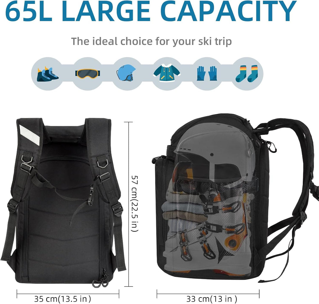 AUMTISC Skischuhtaschen mit Helmfach und Rucksackgurten, Skirucksack Skischuhrucksack mit Helmtasche