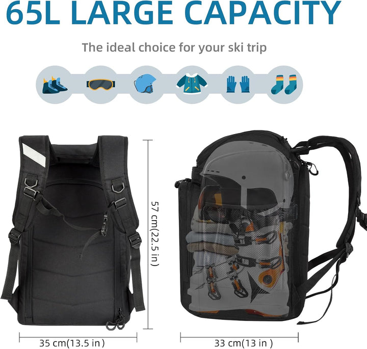 AUMTISC Skischuhtaschen mit Helmfach und Rucksackgurten, Skirucksack Skischuhrucksack mit Helmtasche