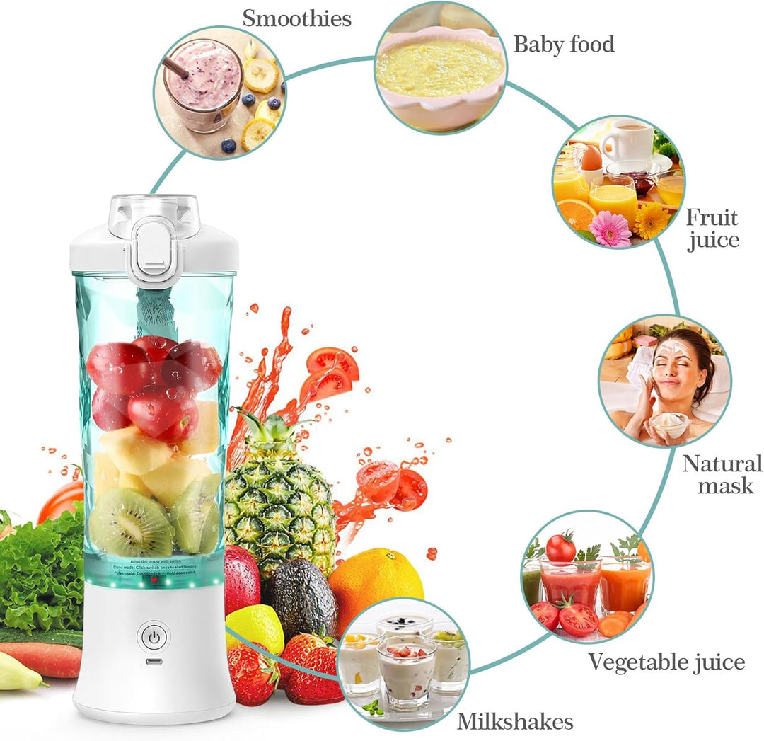 Idota Tragbarer Mixer 600ml Smoothie Maker to Go, Tragbarer Entsafter mit 6 Klinge und USB Wiederauf
